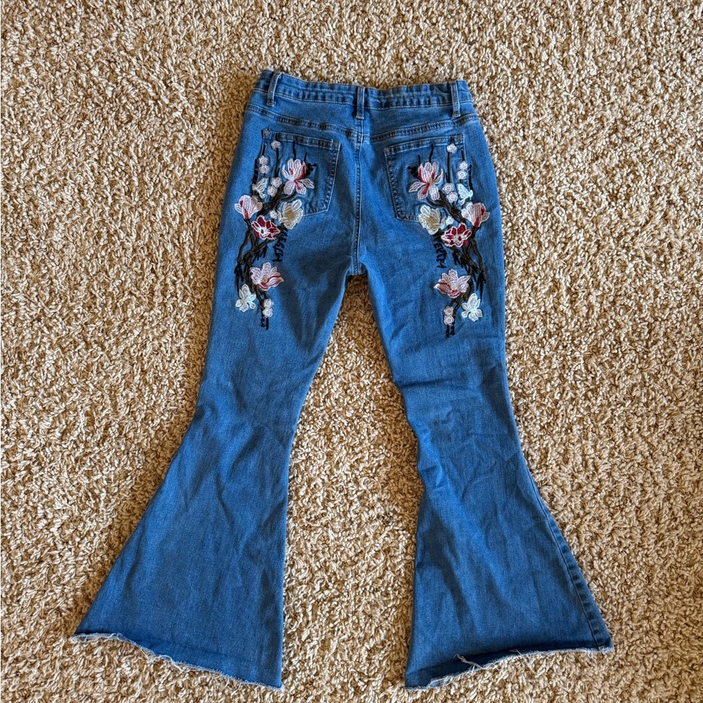 Floral Embroidered Flare Jeans